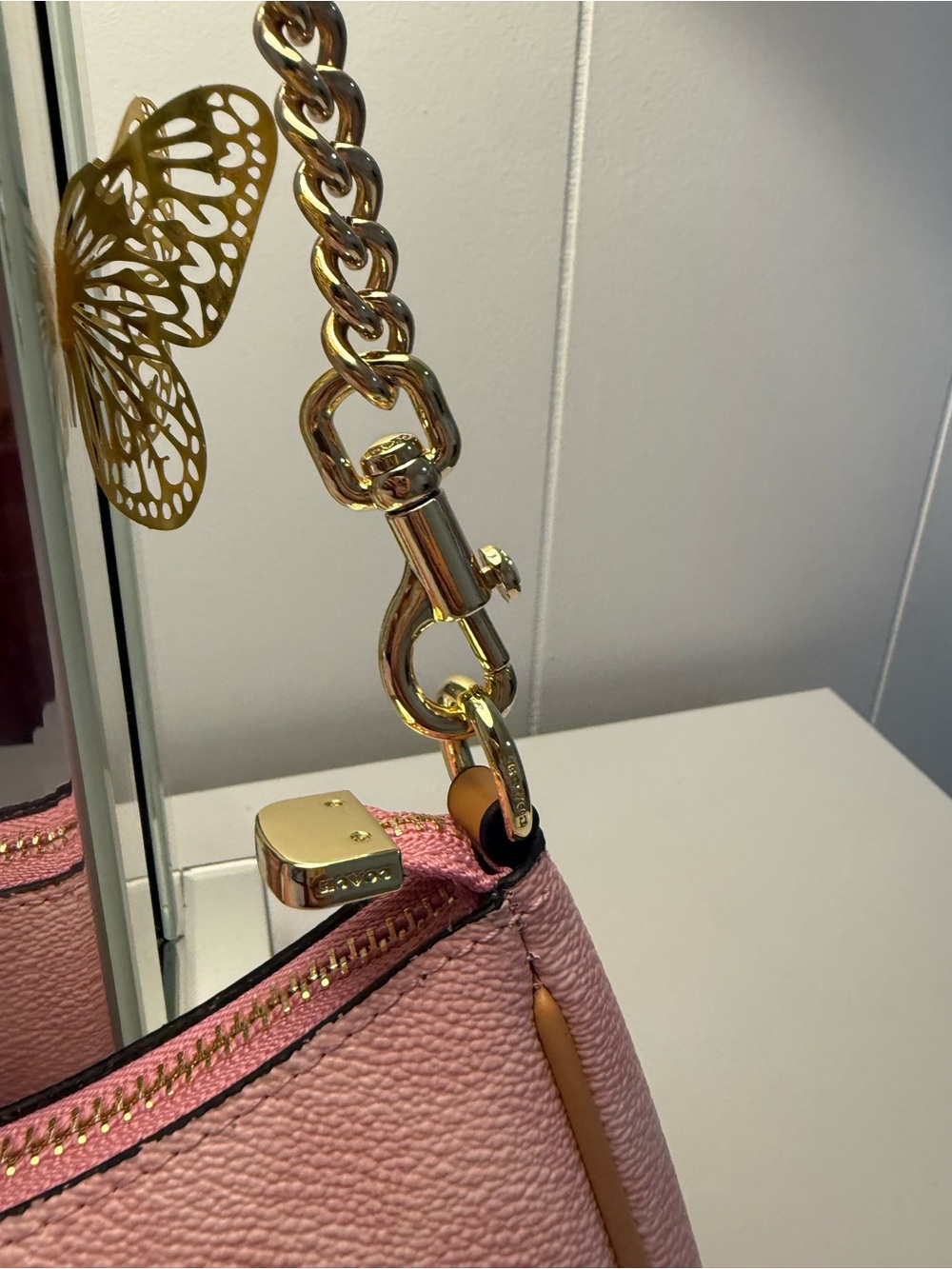 Coach Pink Suede Shoulder Bag with Gold Hardware - Picture 3 of 6